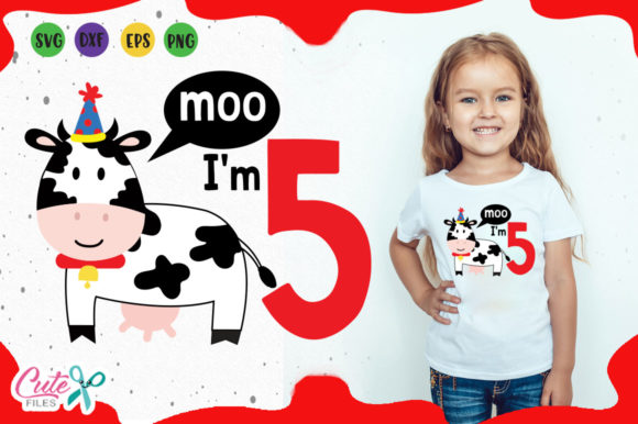 Moo I'm 5 Cow Birthday Graphics for T-Shirt Designs
